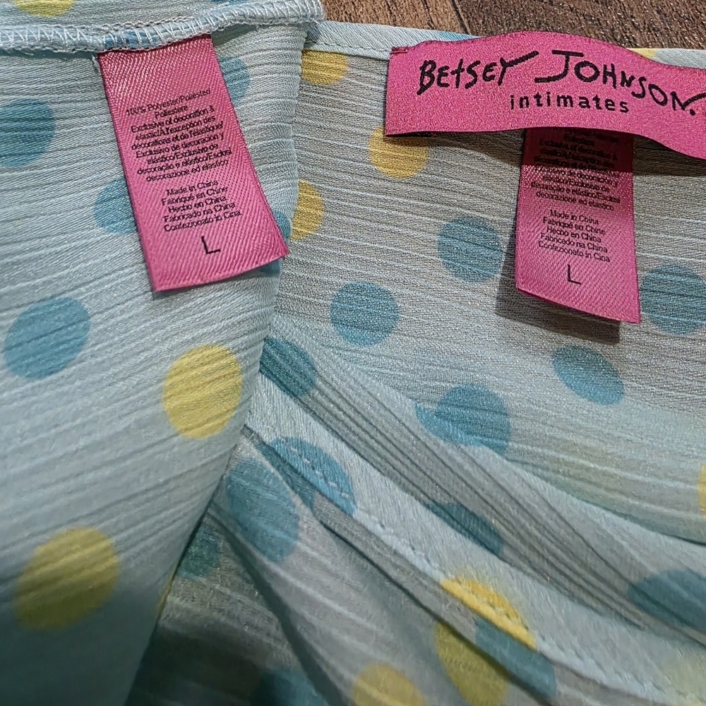 Vintage 90's Betsy Johnson Intimates Blue & Yellow Polka Dot 2-Piece Set Size L - Picture 7 of 9